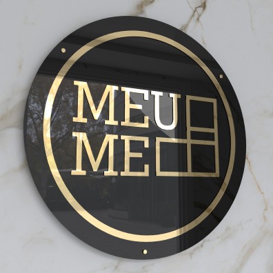 Round illuminated logo for the wall - Gloss black