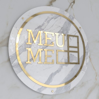 Round illuminated logo for the wall - Calacatta marble