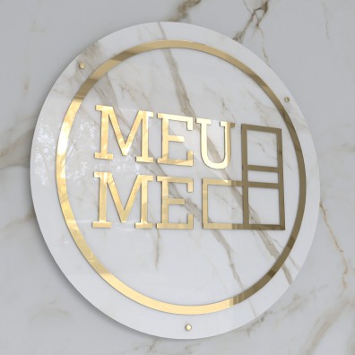 Round illuminated logo for the wall - Carrara gold marble