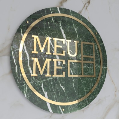 Round illuminated logo for the wall - Verde grande marble